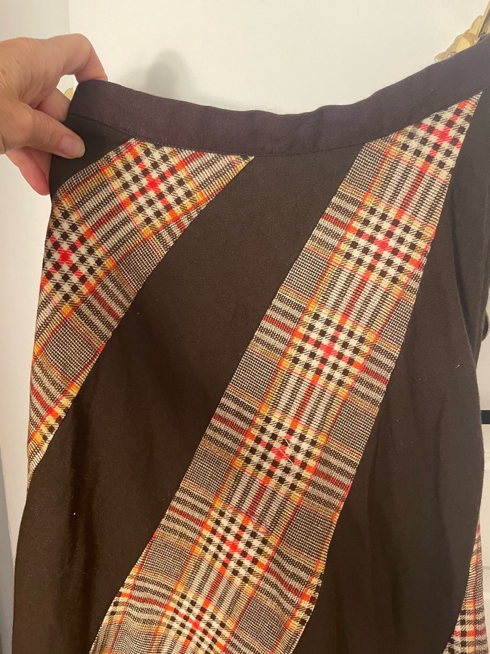 Rare vintage Brown Plaid Panel A-Line Skirt